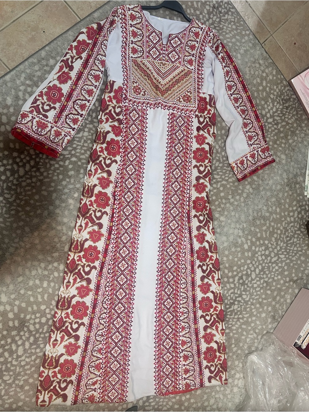 Red Floral machine Embroidery Palestinian Thoab hand beaded Thoabfits size 8-10